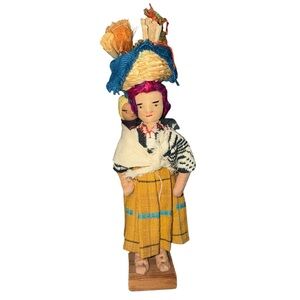 Sombol 1950s Guatemalan Vintage 8” Folk Doll with Stand